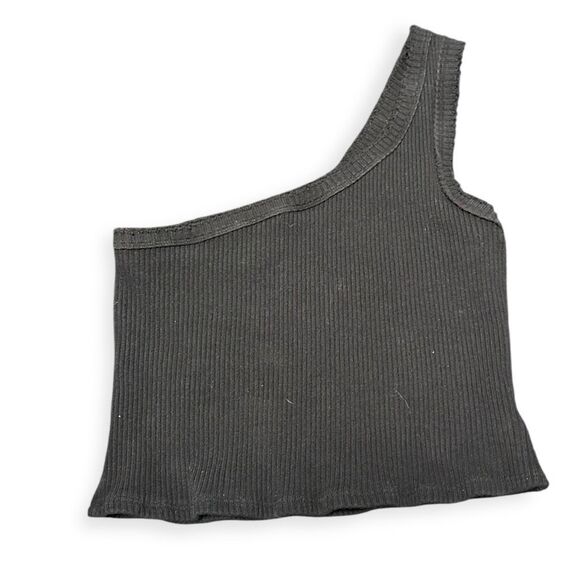 URBAN OUTFITTERS Women’s Black Ribbed One-Shoulder Cropped Tank Top Size Large - Picture 1 of 5
